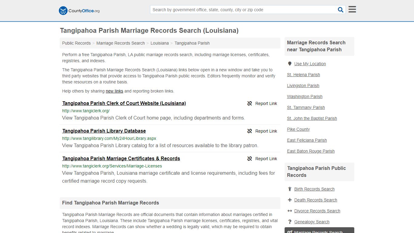 Tangipahoa Parish Marriage Records Search (Louisiana) - County Office